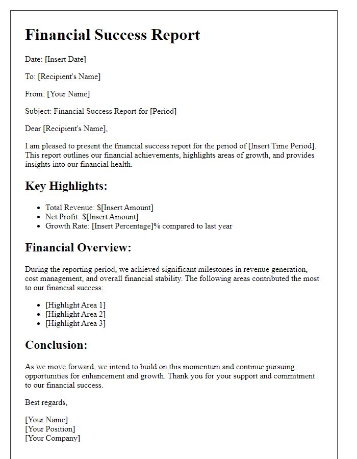 Letter template of financial success report