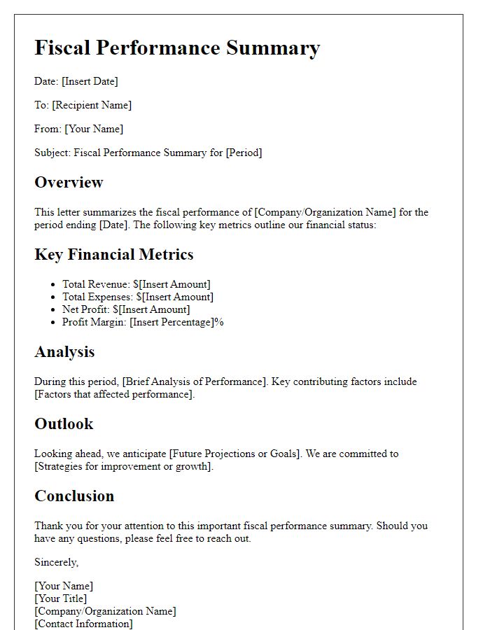 Letter template of fiscal performance summary