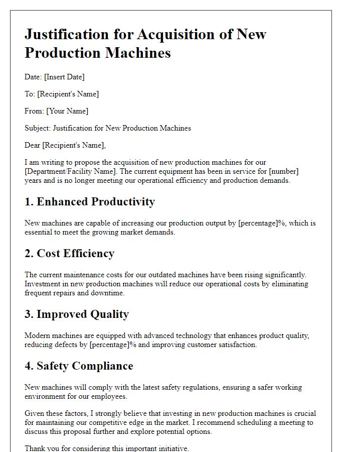 Letter template of justification for new production machines