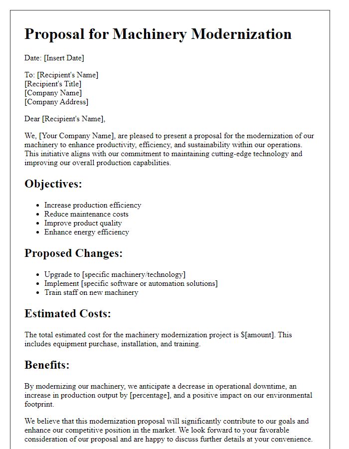 Letter template of proposal for machinery modernization