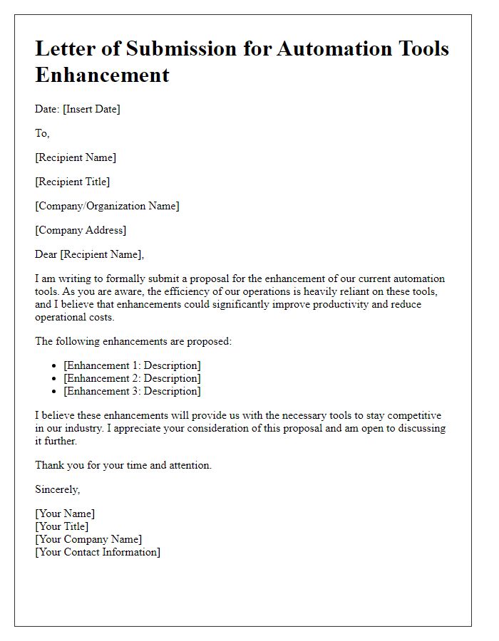 Letter template of submission for automation tools enhancement