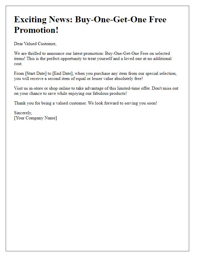 Letter template of buy-one-get-one promotion introduction