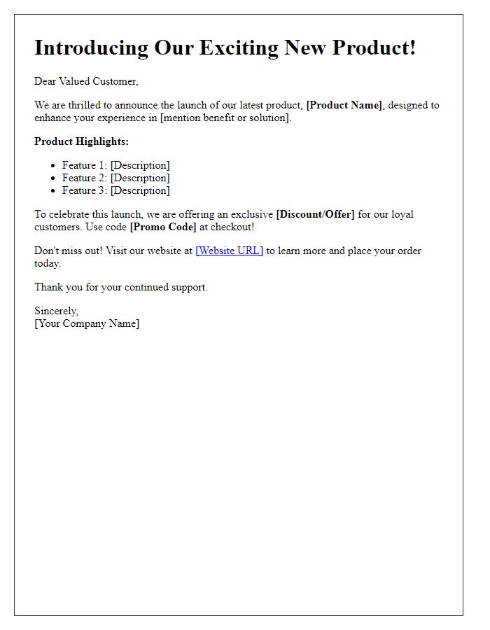 Letter template of new product launch promotion