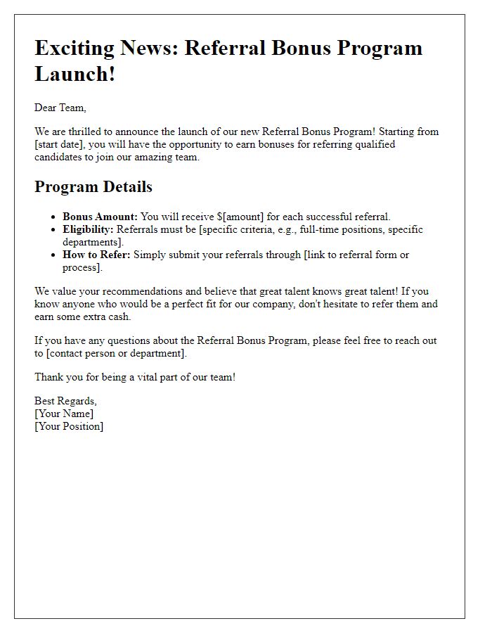 Letter template of referral bonus program launch