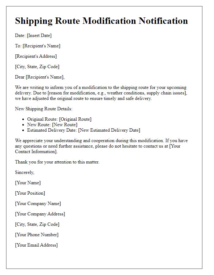 Letter template of shipping route modification