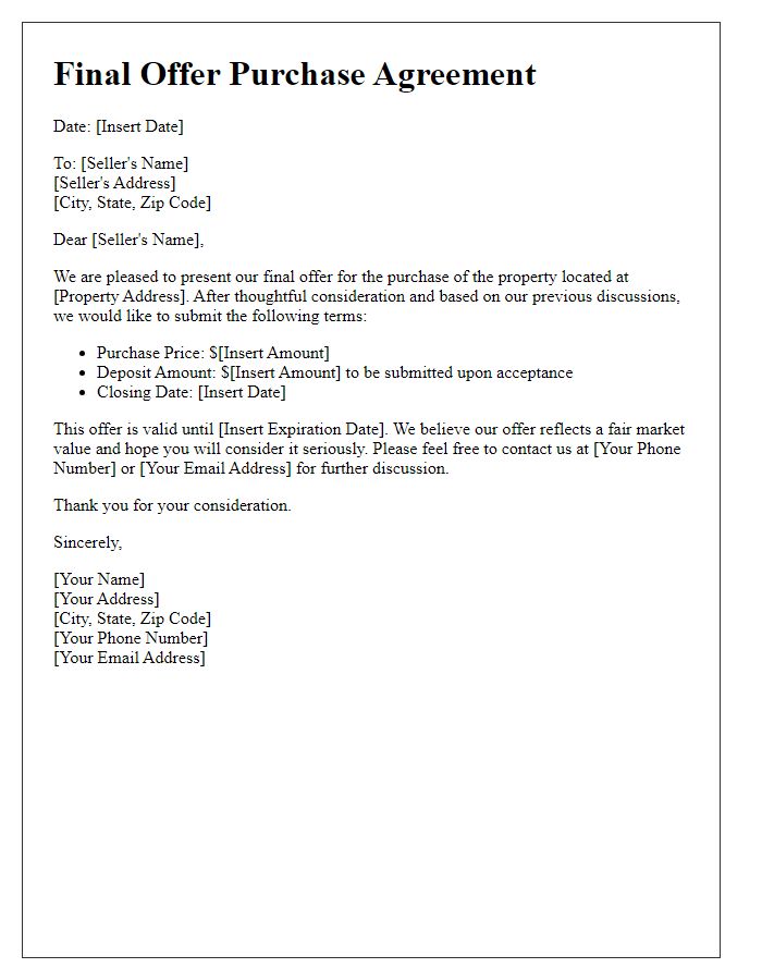 Letter template of purchase agreement final offer