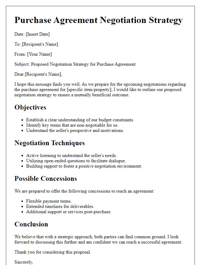 Letter template of purchase agreement negotiation strategy