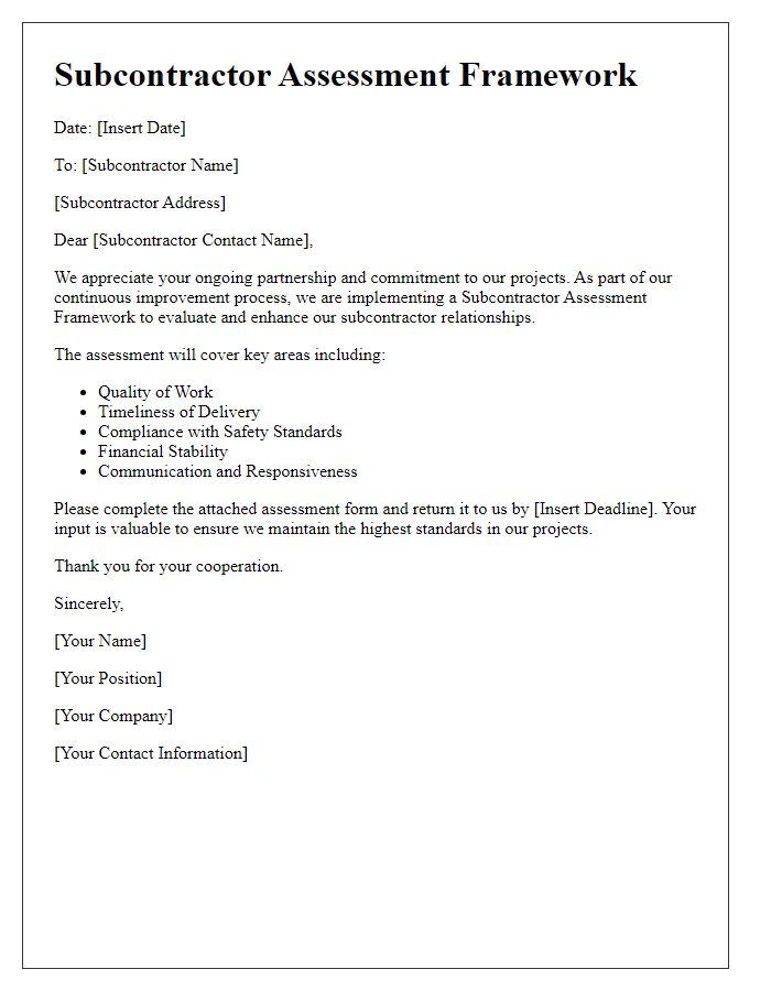 Letter template of subcontractor assessment framework.