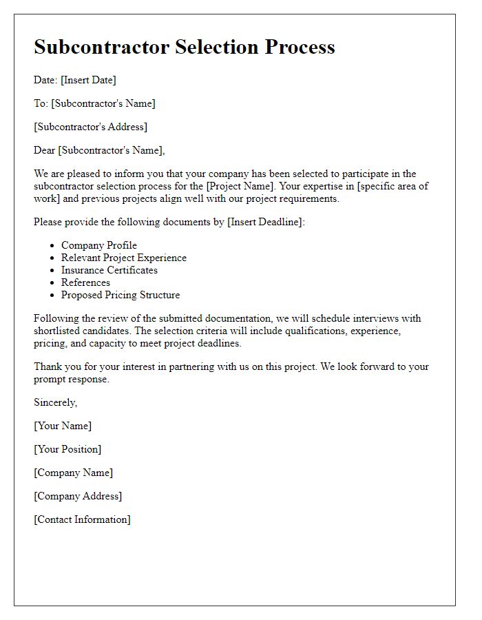 Letter template of subcontractor selection process.