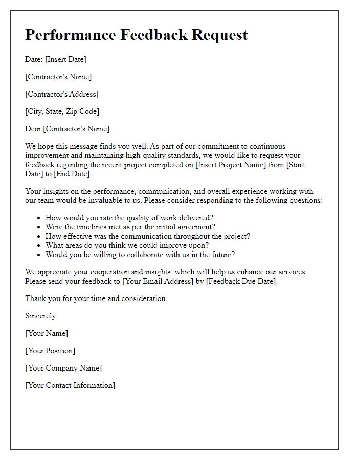 Letter template of contractor performance feedback request