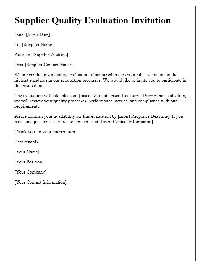 Letter template of supplier quality evaluation invitation