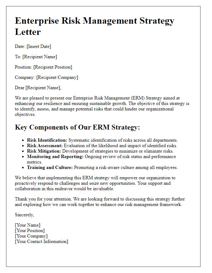 Letter template of enterprise risk management strategy