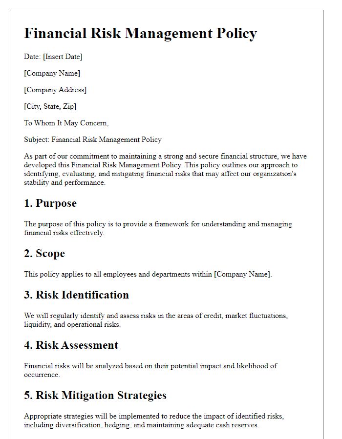 Letter template of financial risk management policy