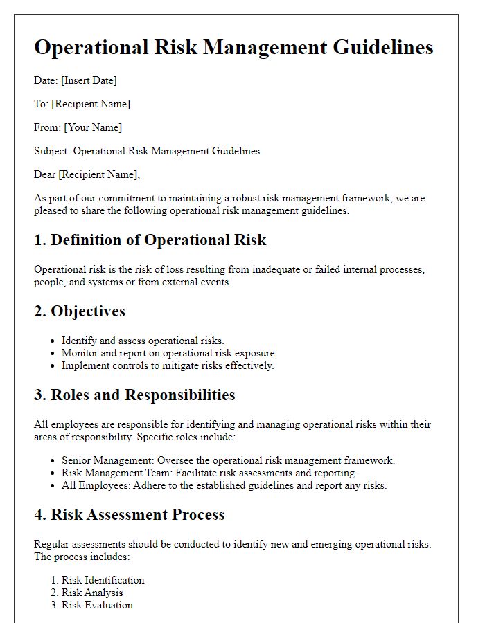 Letter template of operational risk management guidelines