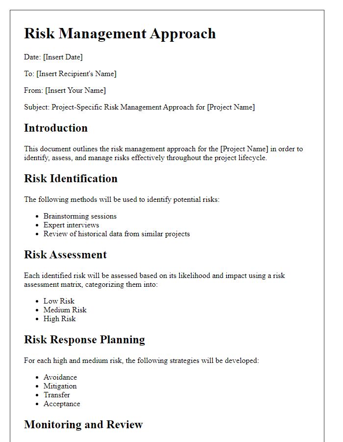 Letter template of project-specific risk management approach