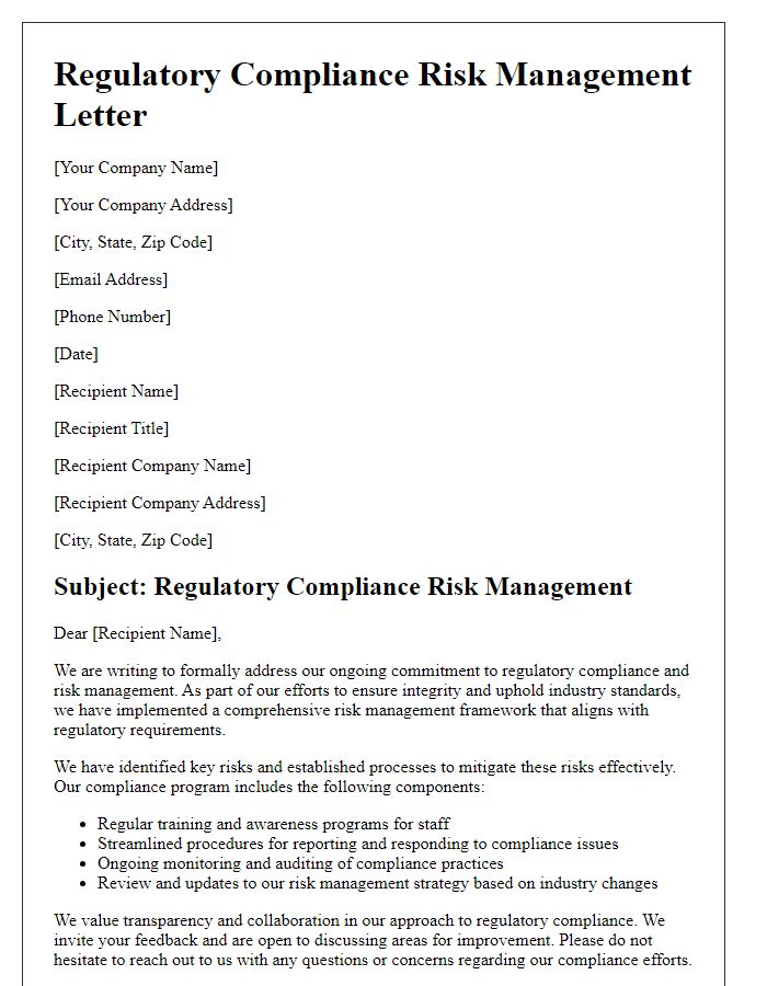 Letter template of regulatory compliance risk management