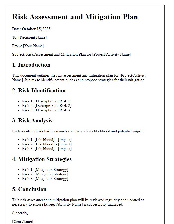 Letter template of risk assessment and mitigation plan