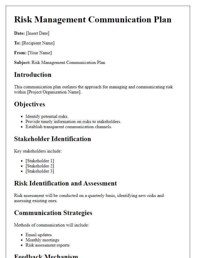 Letter template of risk management communication plan