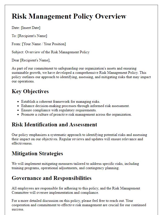 Letter template of risk management policy overview