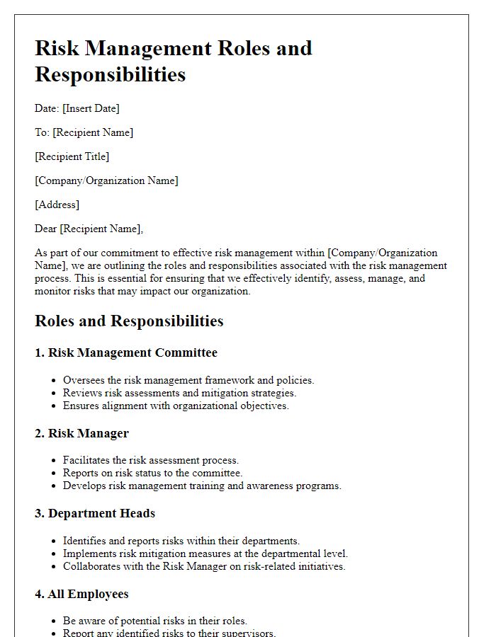 Letter template of risk management roles and responsibilities