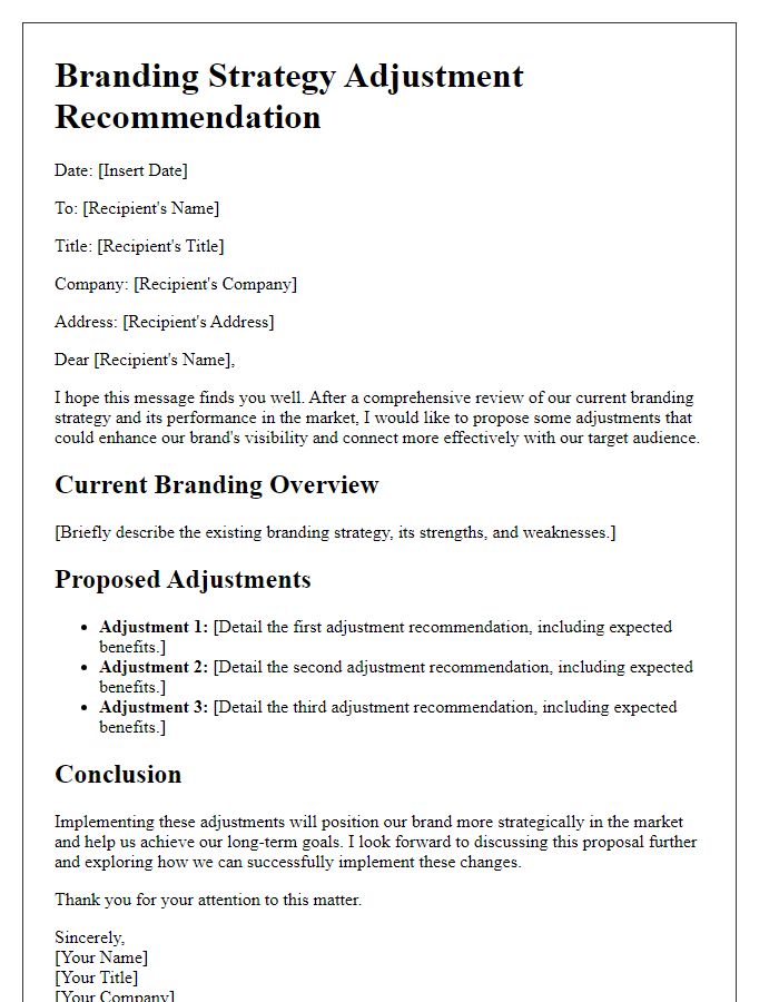 Letter template of branding strategy adjustment recommendation