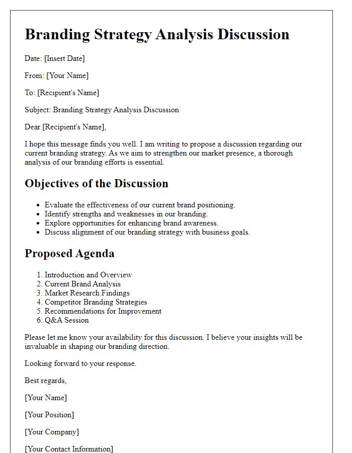 Letter template of branding strategy analysis discussion