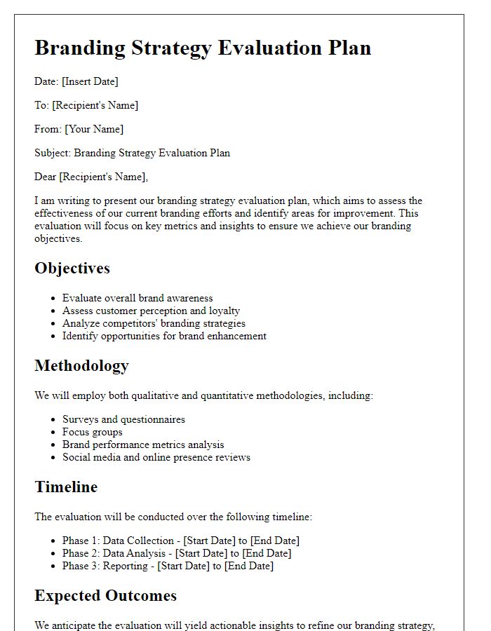 Letter template of branding strategy evaluation plan