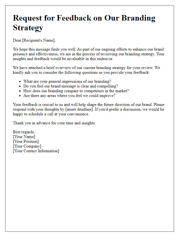 Letter template of branding strategy feedback solicitation