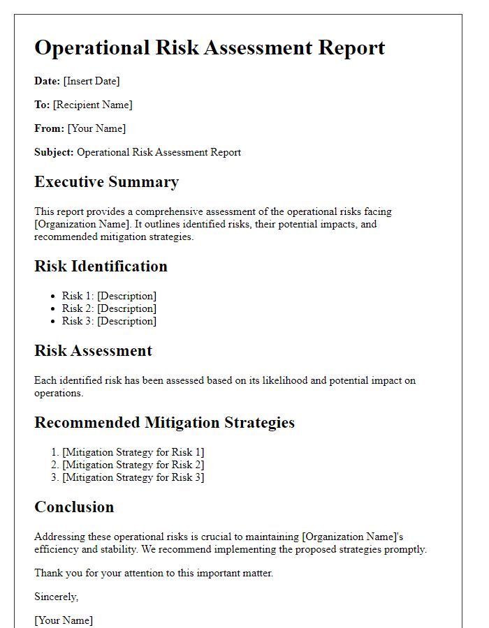 Letter template of operational risk assessment report