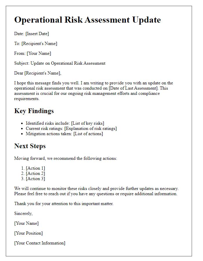 Letter template of operational risk assessment update