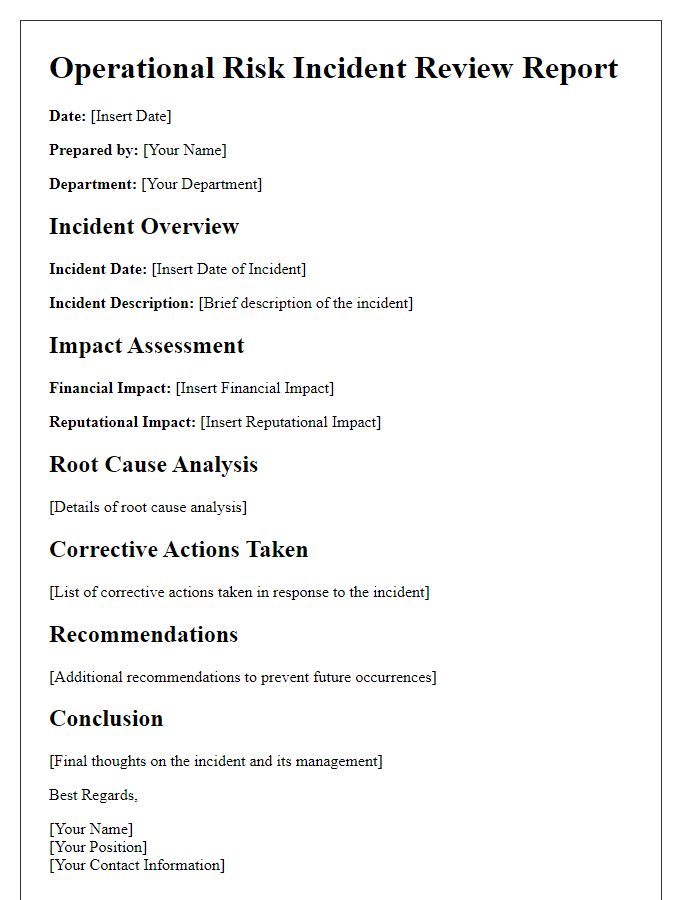 Letter template of operational risk incident review