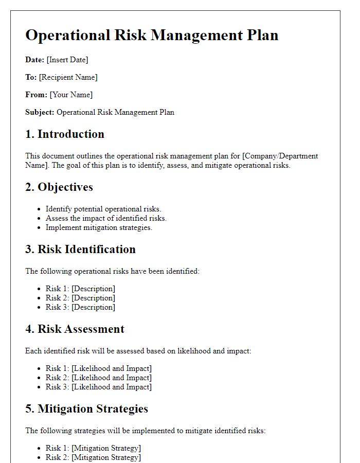 Letter template of operational risk management plan