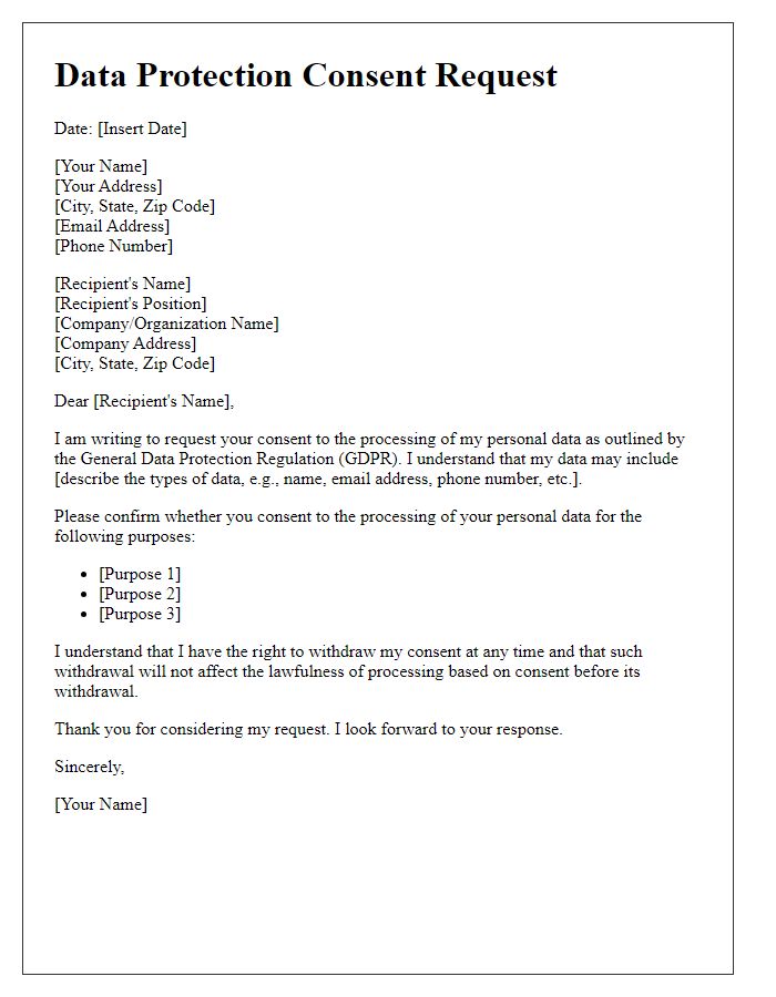 Letter template of data protection consent request.