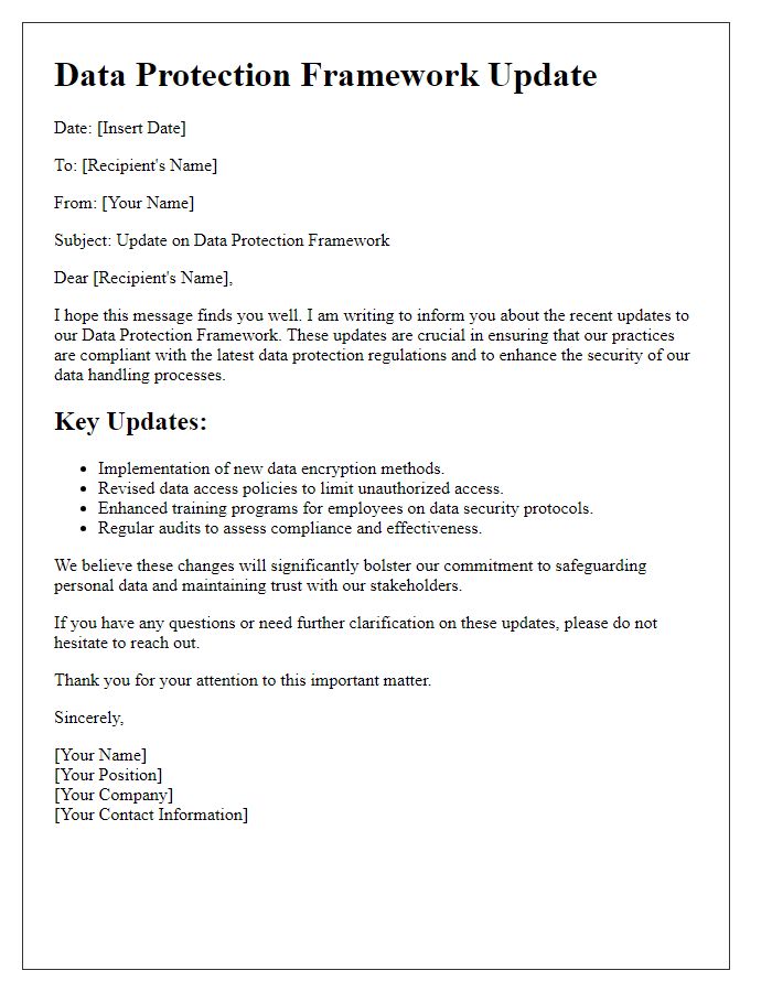 Letter template of data protection framework update.