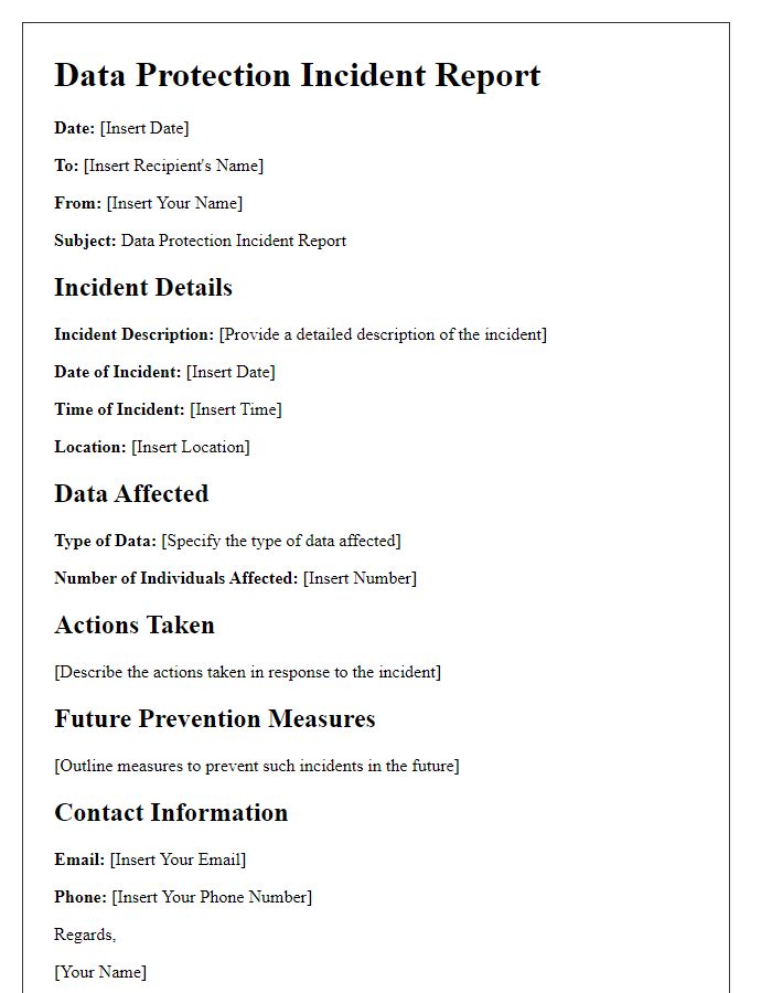 Letter template of data protection incident report.