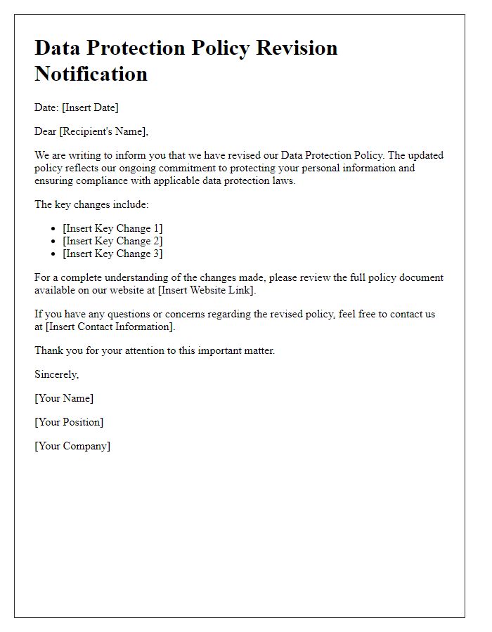 Letter template of data protection policy revision.