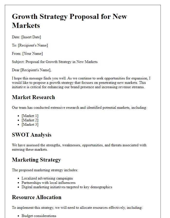 Letter template of growth strategy for new markets.