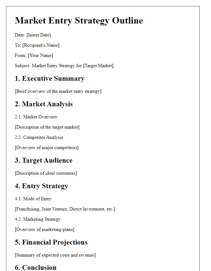 Letter template of market entry strategy outline.