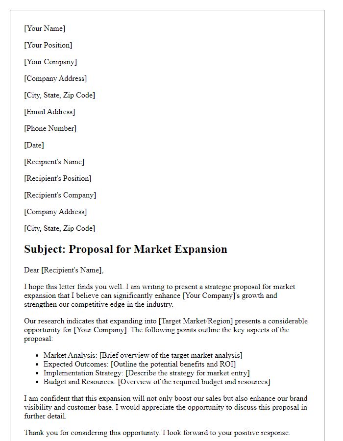 Letter template of market expansion proposal.