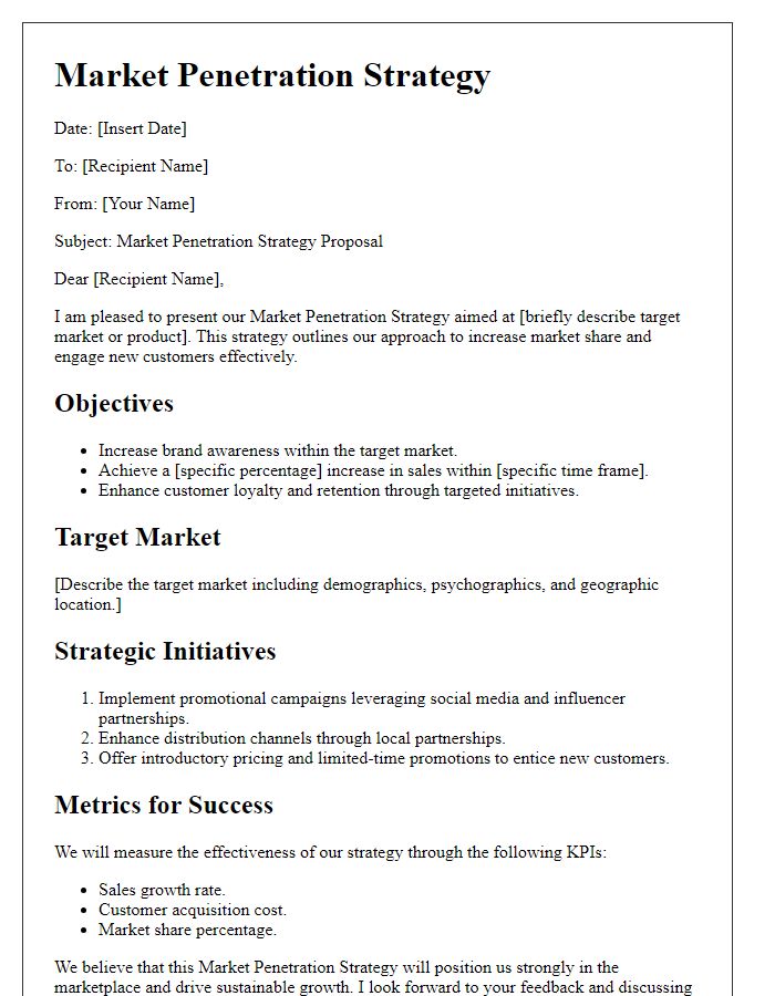 Letter template of market penetration strategy document.