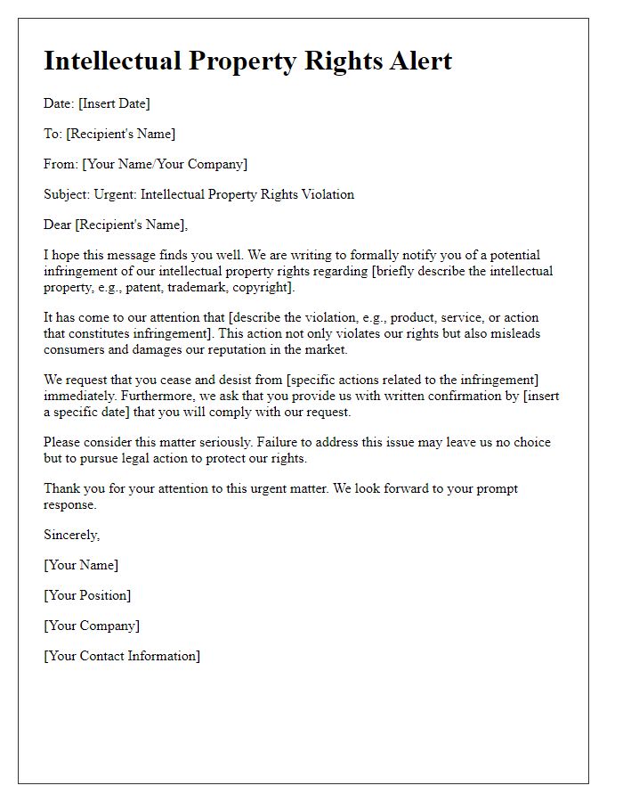 Letter template of intellectual property rights alert