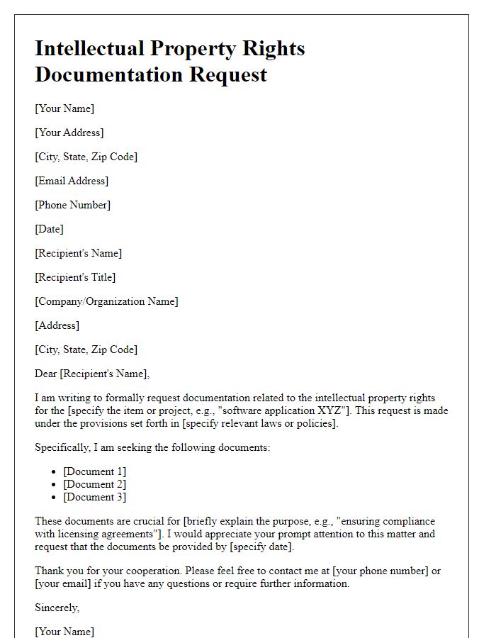 Letter template of intellectual property rights documentation request