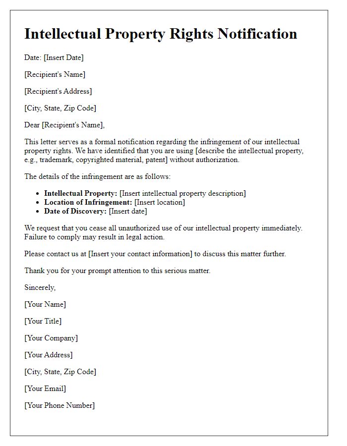 Letter template of intellectual property rights notification