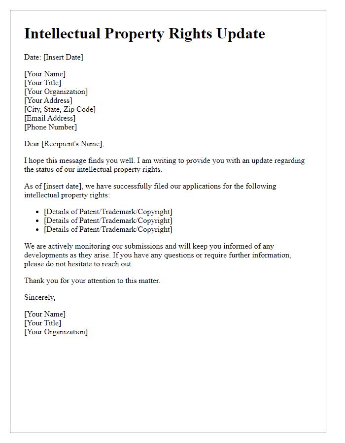 Letter template of intellectual property rights update