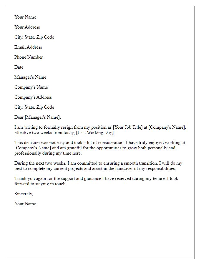 Letter template of resignation with two weeks notice for an administrative role.