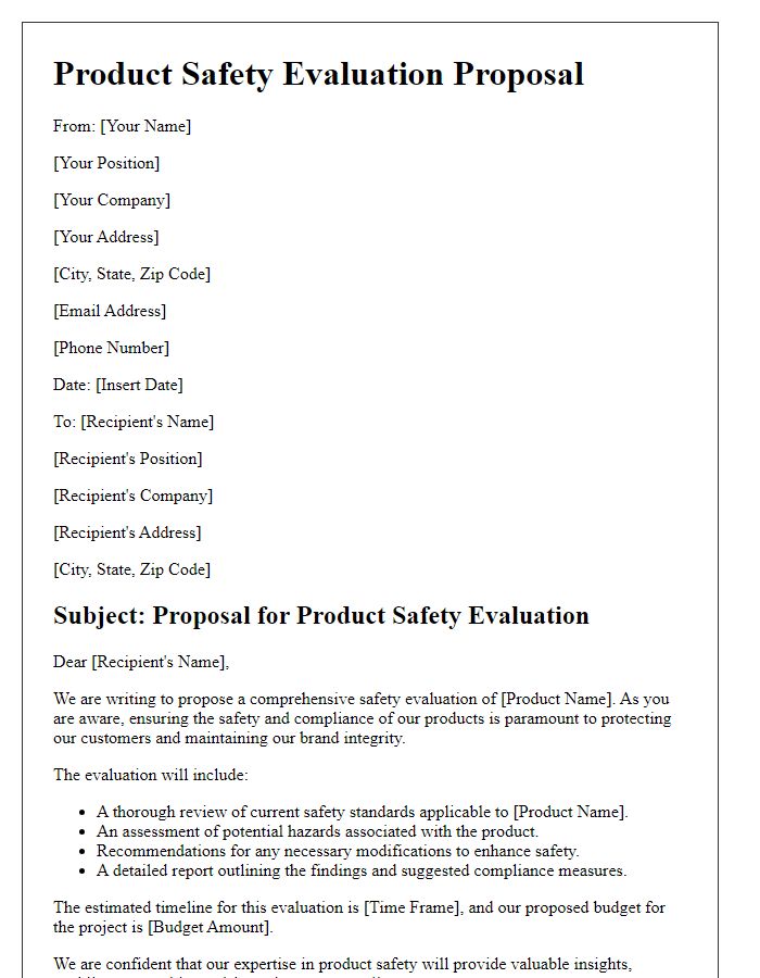 Letter template of product safety evaluation proposal