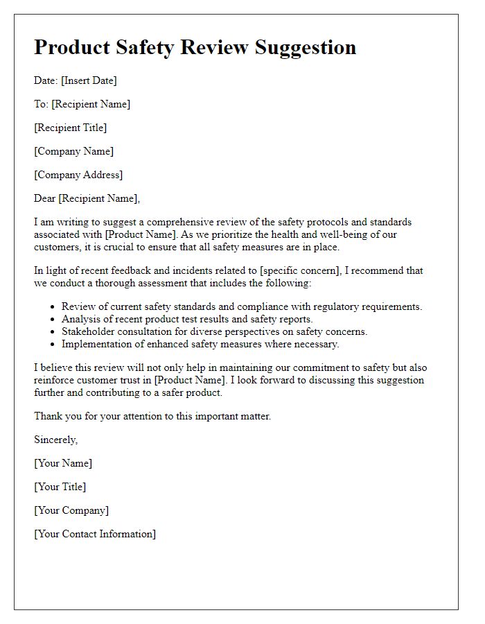 Letter template of product safety review suggestion