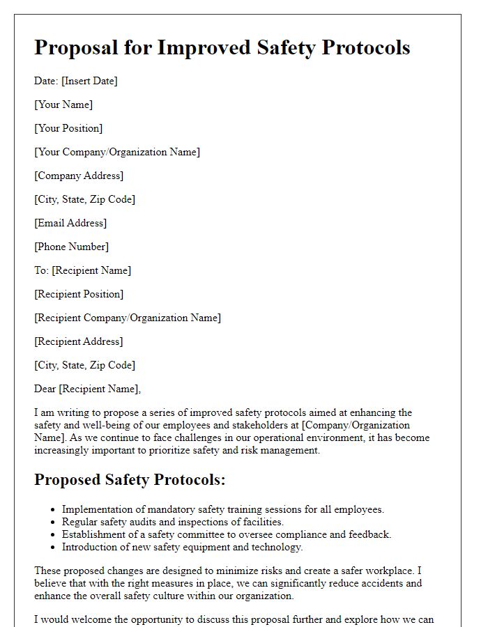 Letter template of proposal for improved safety protocols