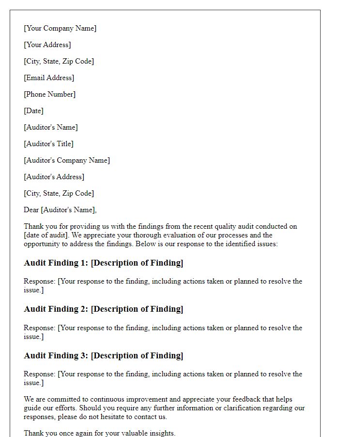 Letter template of quality audit findings response