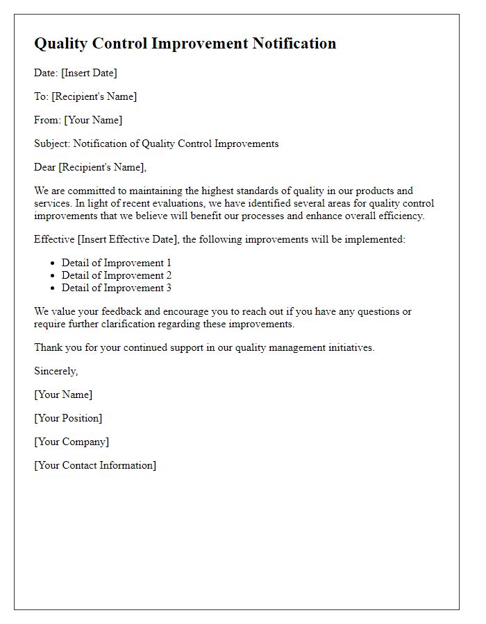 Letter template of quality control improvement notification